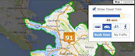 Walk Score widget shows travel times during rush hour