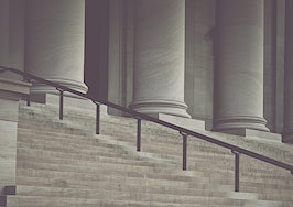 Courthouse steps through a vintage filter