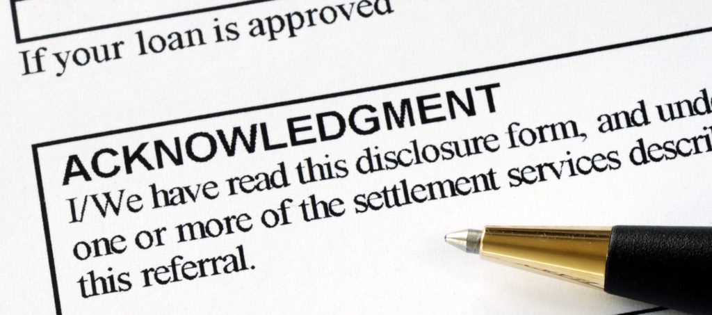 A close-up of a settlement services signature field