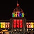 San Francisco City Hall lit up in rainbow colors
