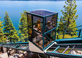 An outdoor elevator at the Crystal Pointe estate in Tahoe. (Photo credit: Chase International)