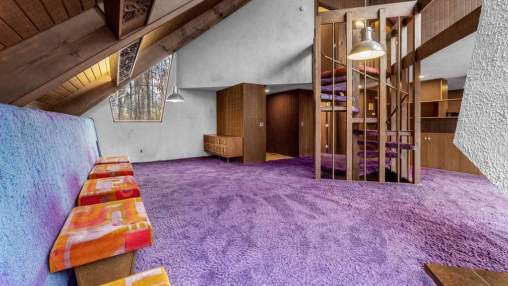 A psychedelic blast from the past — carpet in the bathroom included