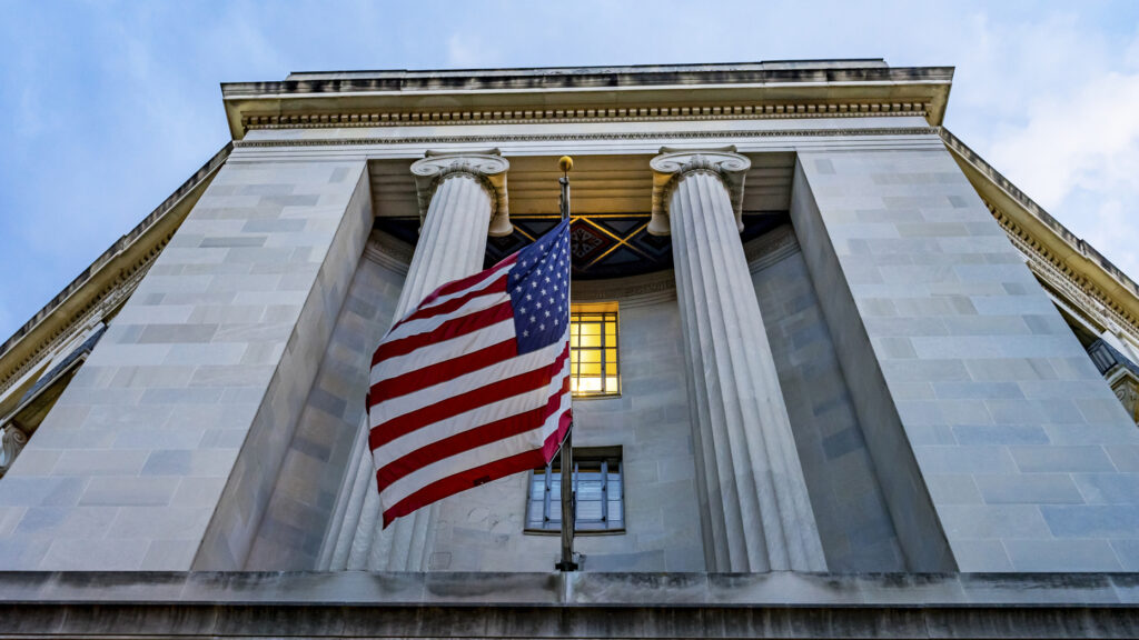 Facade Flags Justice Department Building Washington DC